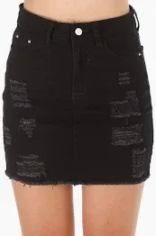Photo 1 of Haola Women's Casual Distressed Fray Hem Ripped A-Line Denim Short Skirt size medium
