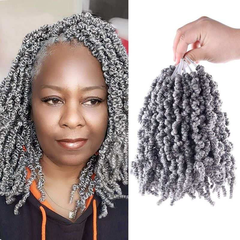 Photo 1 of 3 Packs Short Grey Pre-twisted Spring Braids Synthetic Crochet Hair Extensions 10 inch 15 strands/pack Ombre Crochet Twist Braids Curly Twist Braiding Hair Bulk (10“ Pre-twisted (pack of 3), Grey#)
