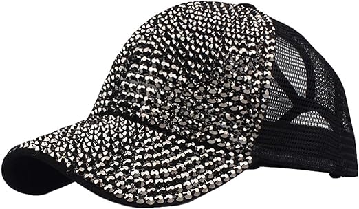 Photo 1 of Unisex Rhinestone Mesh Trucker Hat Sequin Baseball Cap Hip-hop Snapback Hat for Women Men Bling Diamond Visor Sun Hat
