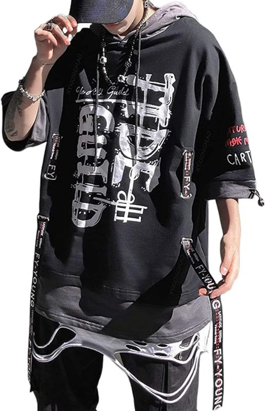 Photo 1 of Men Women Y2K T-Shirt Streetwear Techwear Vintage Tee Grunge Emo Short Sleeve Hoodie Top Graphic Japanese Alt Size Large Unisex
