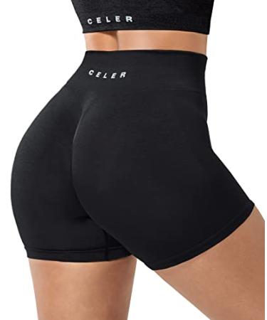 Photo 1 of CELER Womens Workout Shorts Chemistry Seamless Scrunch Butt Gym Shorts High Waisted Yoga Athletic Booty Shorts Black Medium
