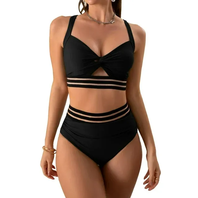 Photo 1 of Eomenie Two Piece Swimsuits Tummy Control Twist Hollow Bikini Sets High Waisted Criss Cross 2 Piece Bathing Suits
