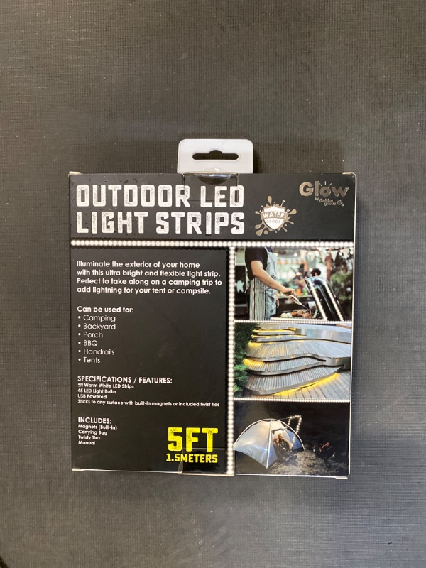 Photo 3 of GABBA GOODS -  Outdoor/Indoor Weatherproof 5 Foot Long LED 5ft Light Strips with Warm White Light, Self-Sticking Magnet and Carrying cas- 5 feet Long
