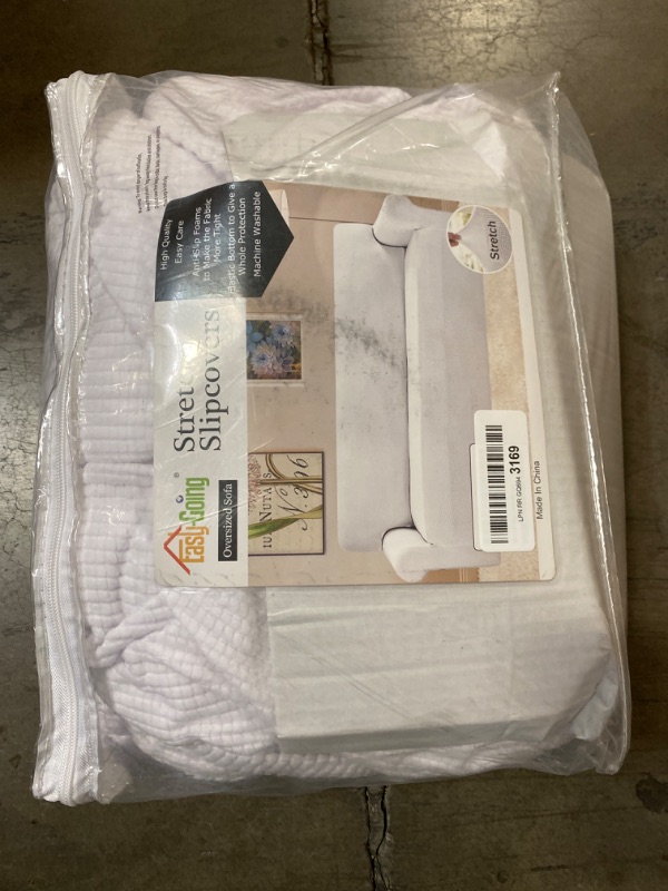 Photo 2 of EASY - GOING - Stretch Sofa Slipcover 1-Piece Sofa Cover Furniture Protector Couch Soft with Elastic Bottom for Kids, Polyester Spandex Jacquard Fabric Small Checks (Sofa, White Cream)
