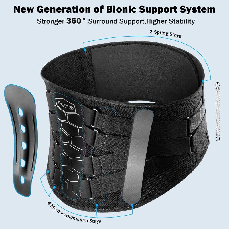 Photo 2 of FREETOO Back Braces for Lower Back Pain Relief with 6 Stays, Breathable Back Support Belt for Men/Women for work , Anti-skid lumbar support belt with 16-hole Mesh for sciatica(L)
