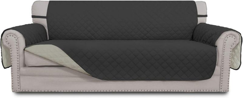 Photo 1 of Easy-Going Reversible Couch Cover for 3 Cushion Couch Sofa Cover for Dogs Water Resistant Furniture Protector Cover with Foam Sticks Elastic Straps for Pet Cat (Sofa, Darkgray/Beige)
