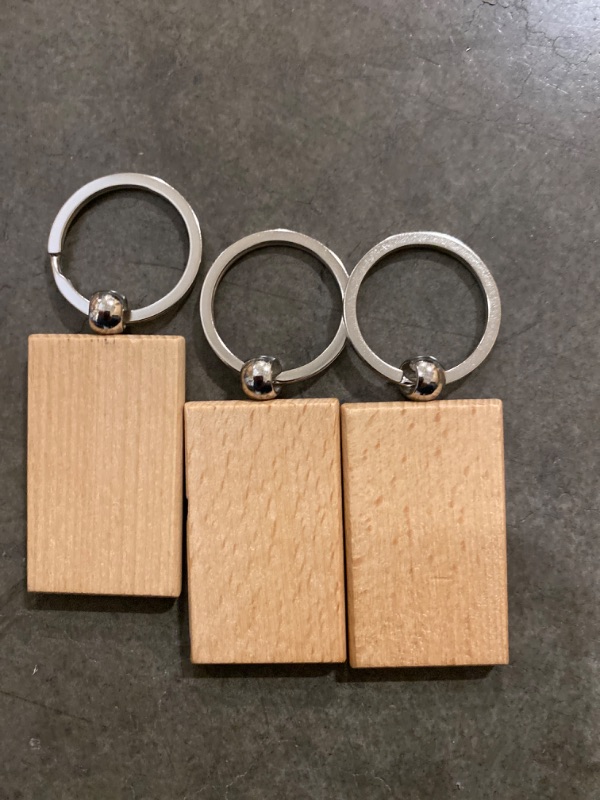 Photo 4 of 3 Pieces Blank Wooden Key Chain, Rectangle Wood Blanks for Key Chains, Wood Engraving Blanks for DIY Gift Crafts
