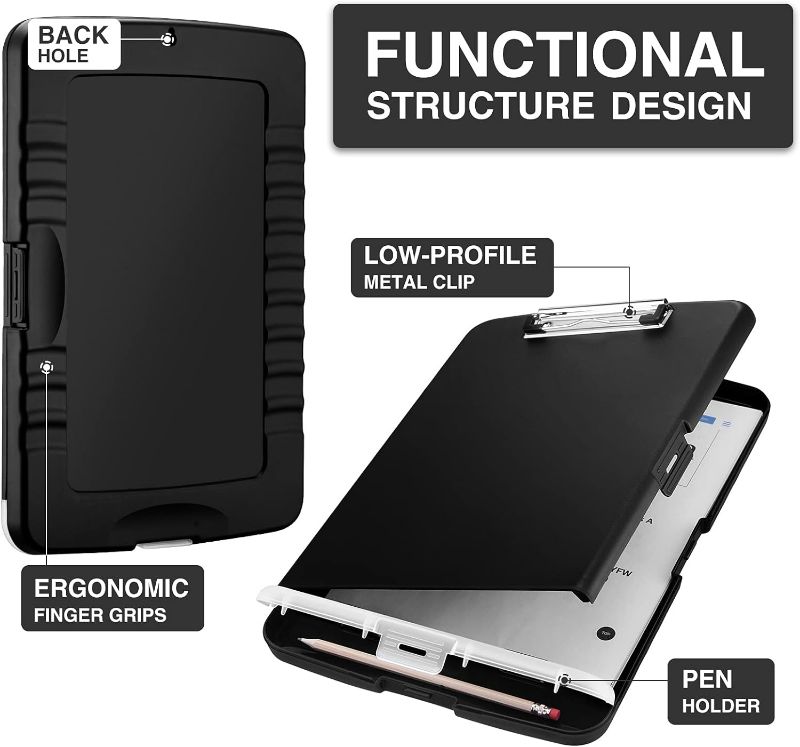 Photo 2 of Sooez Clipboard with Storage, High Capacity Nursing Clipboards with Pen Holder, Heavy Duty Plastic Storage Clipboard with Low Profile Clip, Clipboard Folder, Teacher Must Haves, Office Supplies
