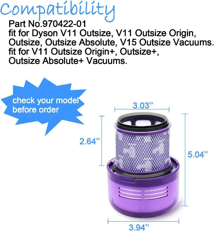 Photo 3 of Filter Replacement for Dyson V11 Outsize, V11 Outsize Origin, Outsize Absolute+, V15 Outsize Vacuums, V11 Outsize Origin+, Outsize+, Outsize...
