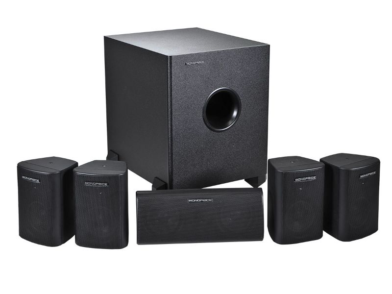 Photo 1 of Monoprice 5.1 Channel Home Theater Satellite Speakers and Subwoofer, Black
