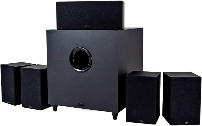 Photo 1 of Monoprice Premium 5.1 Channel Home Theater System with Subwoofer - 100 Watt Speakers, 200 Watt Subwoofer, Black
