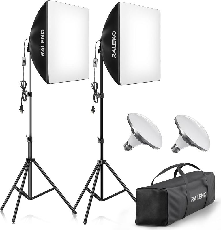 Photo 1 of RALENO Softbox Photography Lighting Kit, Studio Lights with 2X50W 5500K LED Bulbs, 20''X20'' Video Lighting for Photoshoot/Video Recording/Live Streaming
