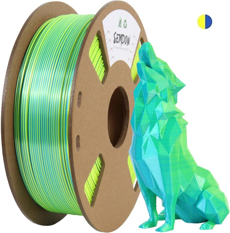 Photo 1 of 2024 New Semdon 1.75mm PLA Bundle 1kg Silk Multicolor Coextrusion Tricolor Bicolor Dualcolor Spool, 3D Printer Filament Dimensional Accuracy of +/- 0.02mm and Fit Most FDM 3D Printer Blue-Green 