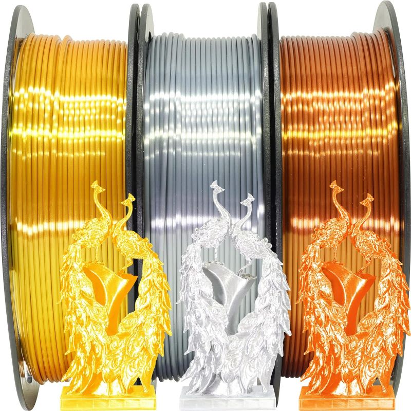 Photo 1 of Shiny Silk Gold Silver Copper PLA Filament Bundle, 1.75mm 3D Printer Filament, Each Spool 0.5kg, 3 Spools Pack, with One 3D Printer Remove or Stick Tool MIKA3D
