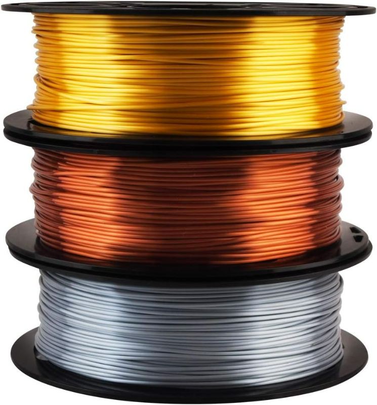Photo 2 of Shiny Silk Gold Silver Copper PLA Filament Bundle, 1.75mm 3D Printer Filament, Each Spool 0.5kg, 3 Spools Pack, with One 3D Printer Remove or Stick Tool MIKA3D
