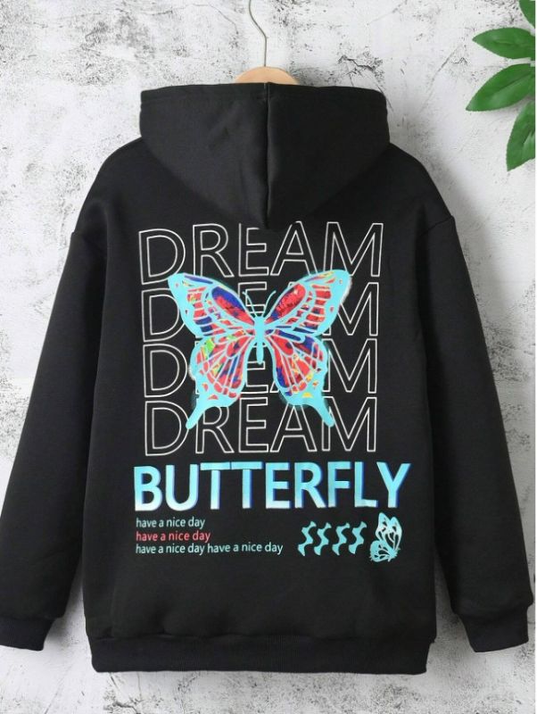 Photo 1 of Teen Girl Butterfly & Slogan Graphic Drop Shoulder Hoodie size 12-13Y