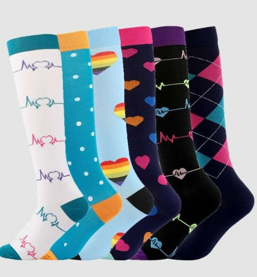 Photo 1 of 6pairs Compression Socks For Outdoor Sports With Colorful Design, Graduated Compression
SIZE LARGE/XL