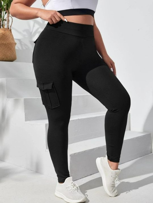Photo 1 of SIZE 1XL Yoga Basic Plus Wideband Waist Flap Pocket Sports Leggings
