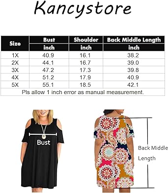 Photo 3 of Kancystore Women Plus Size Dresses Short Sleeve Cold Shoulder Casual T-Shirt Swing Dress with Pockets - Black - Size 2XL - NWT