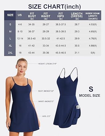 Photo 4 of JACK SMITH Women Tennis Golf Dress with Shorts Athletic Workout Dress with Built-in Bra & Adjustable Straps - Navy - Size 2XL - NWT