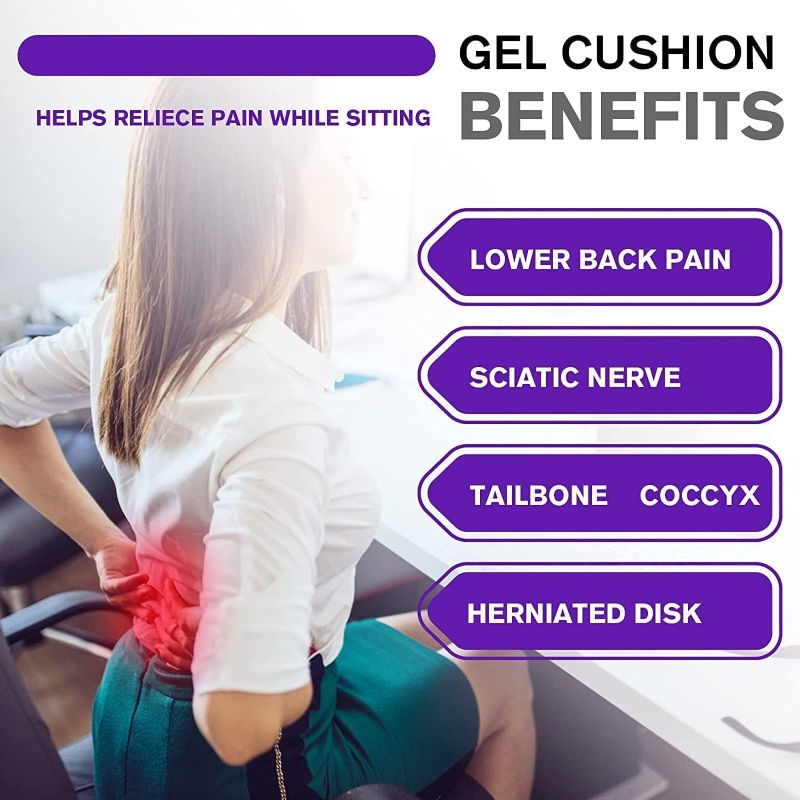 Photo 3 of Aiouarc Purple Gel Seat Cushion for Long Sitting, Breathable Honeycomb Design, Pressure Relief for Back, Sciatica, Tailbone Pain - Office Chair Cushion, Wheelchair Cushion, Car Seat Cushion, Chair Pad
