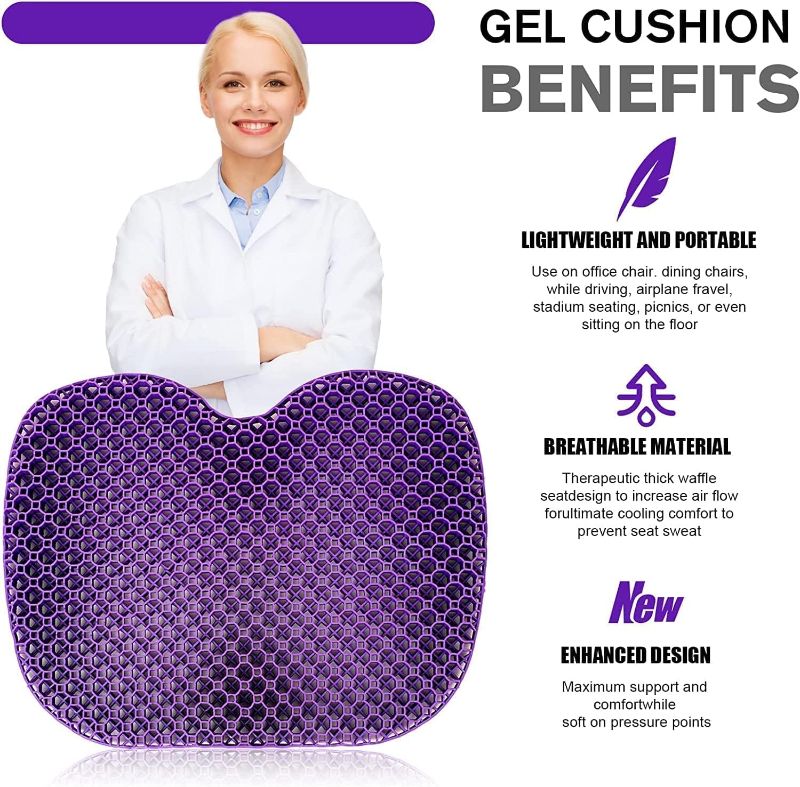 Photo 2 of Aiouarc Purple Gel Seat Cushion for Long Sitting, Breathable Honeycomb Design, Pressure Relief for Back, Sciatica, Tailbone Pain - Office Chair Cushion, Wheelchair Cushion, Car Seat Cushion, Chair Pad
