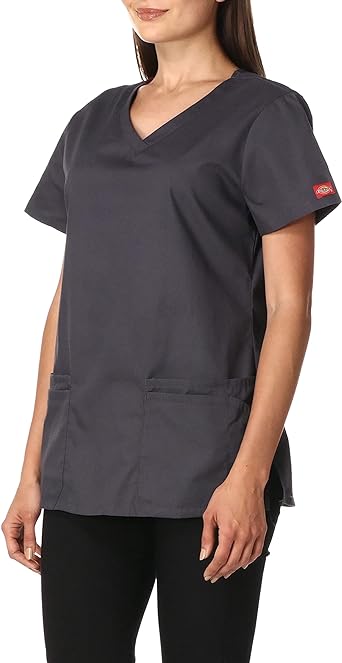 Photo 1 of Dickies EDS Signature Scrubs for Women, Contemporary Fit V-Neck Womens Top - Grey - Size Small