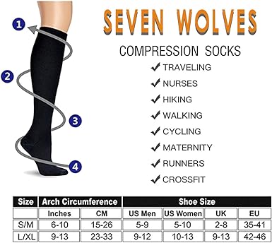 Photo 2 of seven wolves Compression Socks for Women and Men 6 Pairs, Stockings for Running Athletic Travel Pregnancy Maternity 15-20mmHg - Brown - Size L/XL
