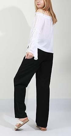 Photo 2 of CHARTOU Women's Summer Drawstring Waist Wide Leg Loose Cotton Linen Palazzo Pants - Black - Size Large - NWT