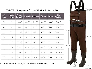 Photo 3 of TIDEWE Neoprene Waders, Cleated Bootfoot Men Chest Waders, Waterproof Durable Fishing & Hunting Neoprene Chest Waders - Size 13
