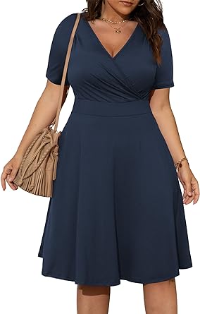 Photo 1 of POSESHE Womens Plus Size Dresses Sleeveless Wrap V-Neck Sundress Casual Summer Wedding Guest Cocktail Dress with Pockets - Navy - Size XL - NWT