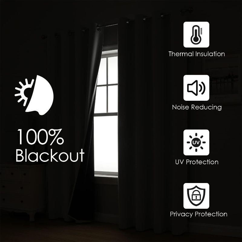 Photo 2 of ChrisDowa 100% Blackout Curtains for Bedroom with Black Liner, 2 Thick Layers Total Blackout Thermal Insulated Grommet Small Window Curtains 54 Inch Long 2 Panels Set (Light Grey, 52 x 54 Inch)
