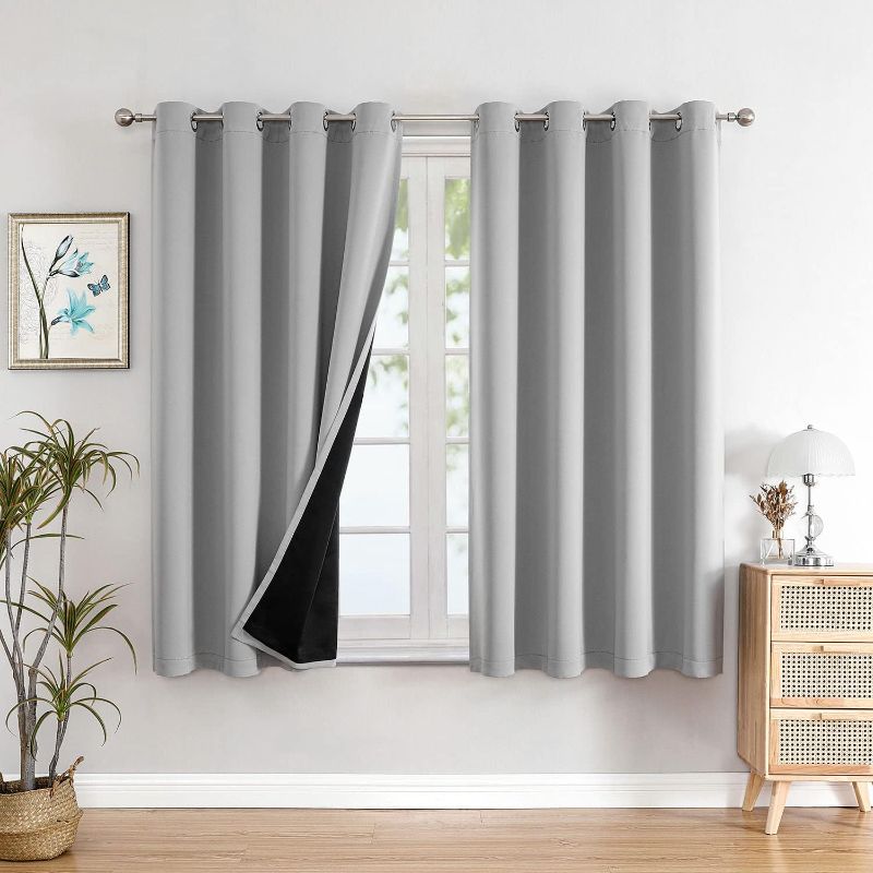 Photo 1 of ChrisDowa 100% Blackout Curtains for Bedroom with Black Liner, 2 Thick Layers Total Blackout Thermal Insulated Grommet Small Window Curtains 54 Inch Long 2 Panels Set (Light Grey, 52 x 54 Inch)
