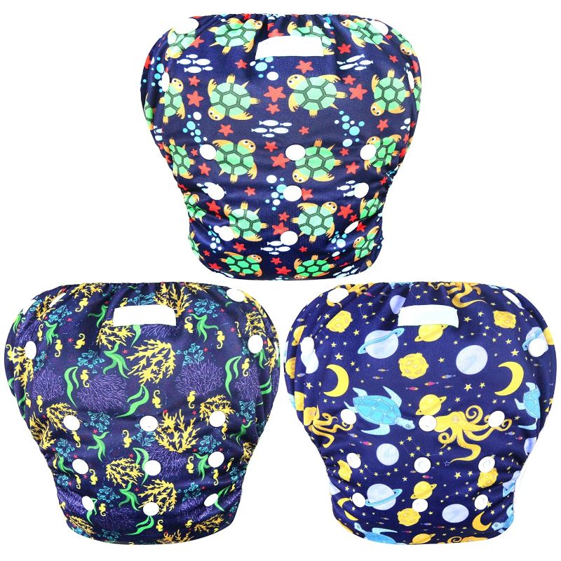 Photo 1 of Wegreeco Baby & Toddler Snap One Size Adjustable Reusable Baby Swim Diaper (Deep Sea, Large, 3 Pack)
