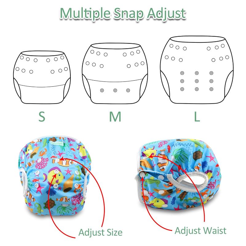 Photo 4 of Wegreeco Baby & Toddler Snap One Size Adjustable Reusable Baby Swim Diaper (Deep Sea, Large, 3 Pack)
