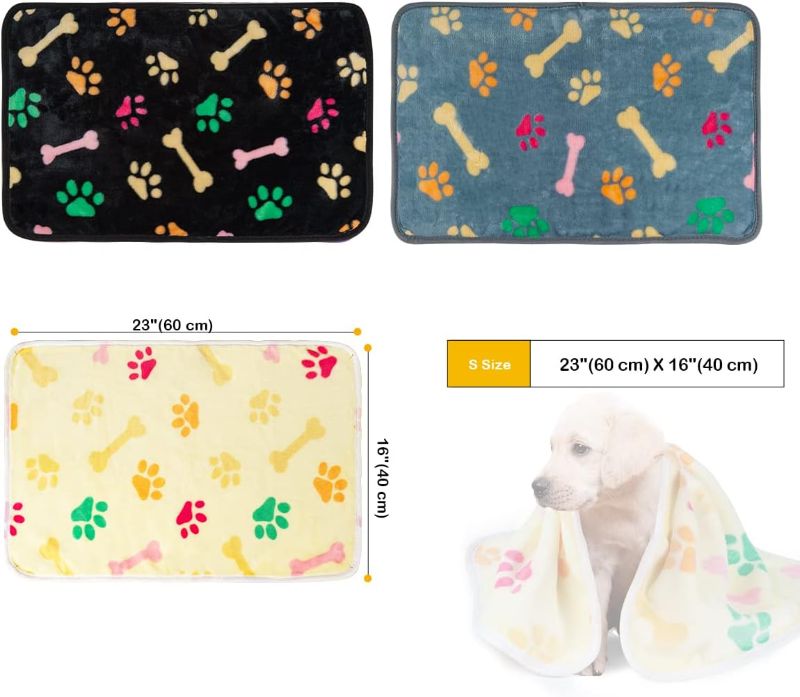 Photo 2 of Dono 1 Pack 3 Blankets Soft Fluffy Cute Paw Pattern Fleece Pet Blanket Warm Sleep Mat Cute Print Design Puppy Kitten Blanket Doggy Mat Paw Print for Animals-23 * 16in - **STOCK PHOTO, COLORS ARE DIFFERENT, BLUE/BLACK/WHITE**