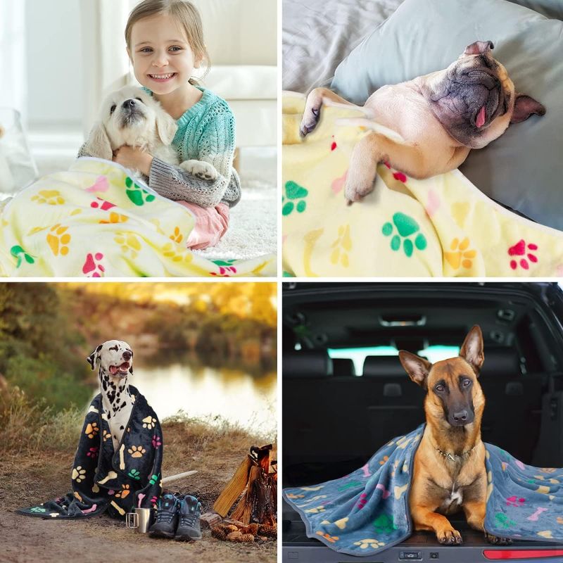 Photo 3 of Dono 1 Pack 3 Blankets Soft Fluffy Cute Paw Pattern Fleece Pet Blanket Warm Sleep Mat Cute Print Design Puppy Kitten Blanket Doggy Mat Paw Print for Animals-23 * 16in - **STOCK PHOTO, COLORS ARE DIFFERENT, BLUE/BLACK/WHITE**