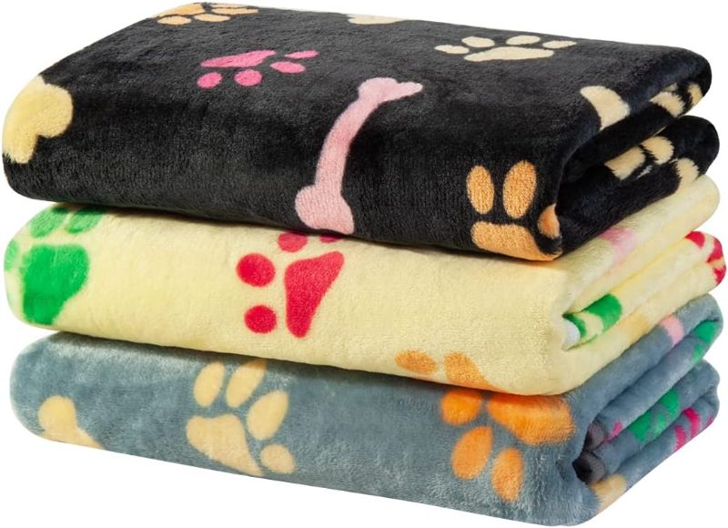 Photo 1 of Dono 1 Pack 3 Blankets Soft Fluffy Cute Paw Pattern Fleece Pet Blanket Warm Sleep Mat Cute Print Design Puppy Kitten Blanket Doggy Mat Paw Print for Animals-23 * 16in - **STOCK PHOTO, COLORS ARE DIFFERENT, BLUE/BLACK/WHITE**