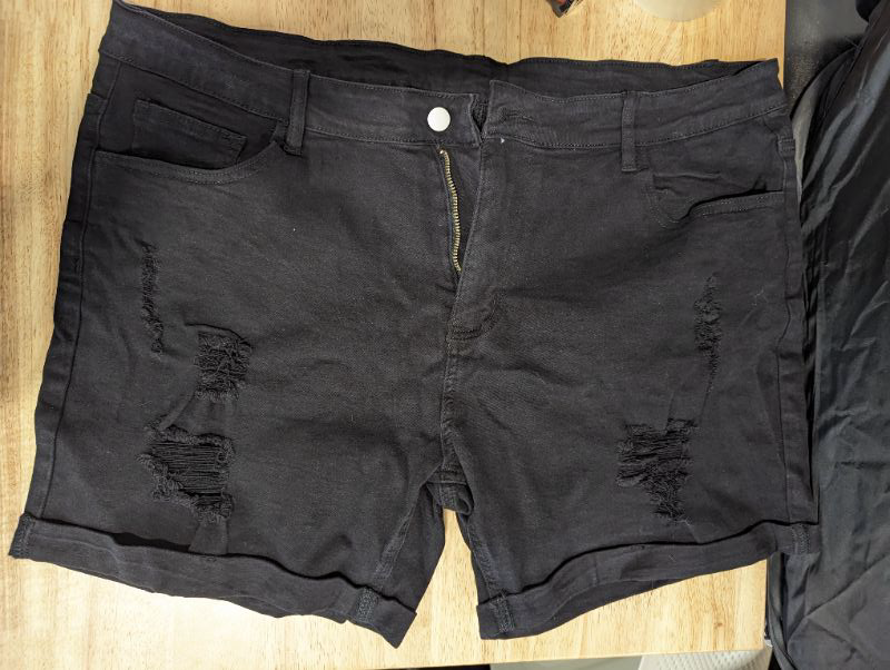 Photo 2 of Denim Black Washed Distressed Shorts - Size 22W