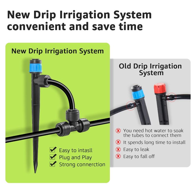 Photo 2 of MIXC 2023 New Quick Drip Irrigation Kit 100FT Garden Watering System,Garden Irrigation System Automatic Irrigation Equipment with New Quick Connector 1/4 inch Blank Distribution Tubing for Outdoor Plants Lawn Patio
