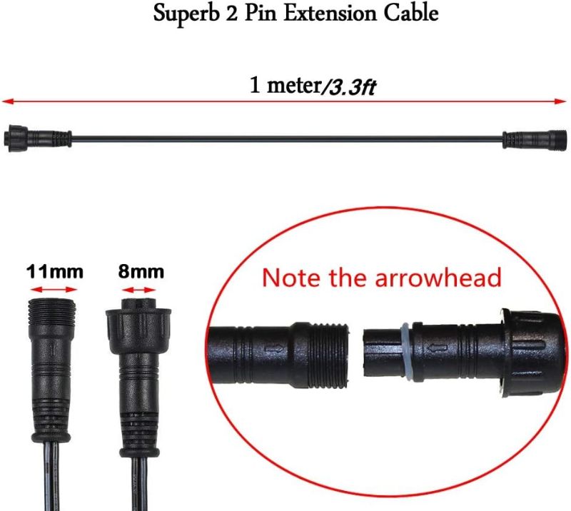 Photo 2 of Extension Cord Black Outdoor 3.3 ft Cable with Male and Female Connectors 1Meter/PCS 5Pack for SMY Lighting LED Deck Lights-UL Listed
