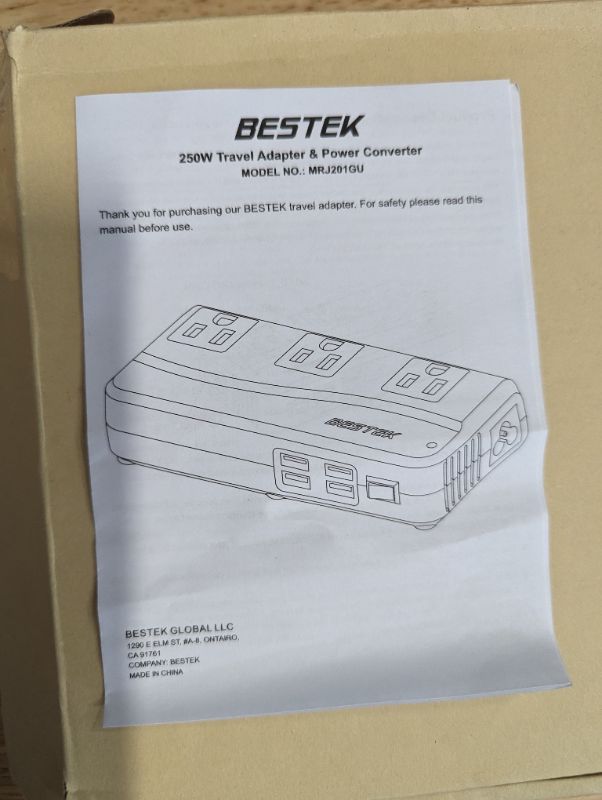 Photo 4 of BESTEK 250W Power Converter 3-Outlet and 4-Port USB Travel Voltage Transformer 220V to 110V with Type G/D/M/AU/US Travel Plug Adapters

