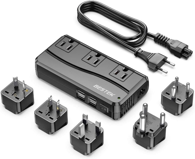 Photo 1 of BESTEK 250W Power Converter 3-Outlet and 4-Port USB Travel Voltage Transformer 220V to 110V with Type G/D/M/AU/US Travel Plug Adapters
