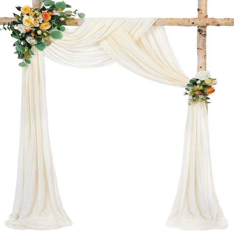 Photo 1 of Wedding Arch Fabric Drape Ivory 3 Panels 6 Yards Sheer Backdrop Curtain Chiffon Fabric for Party Ceremony Stage Reception Decorations
