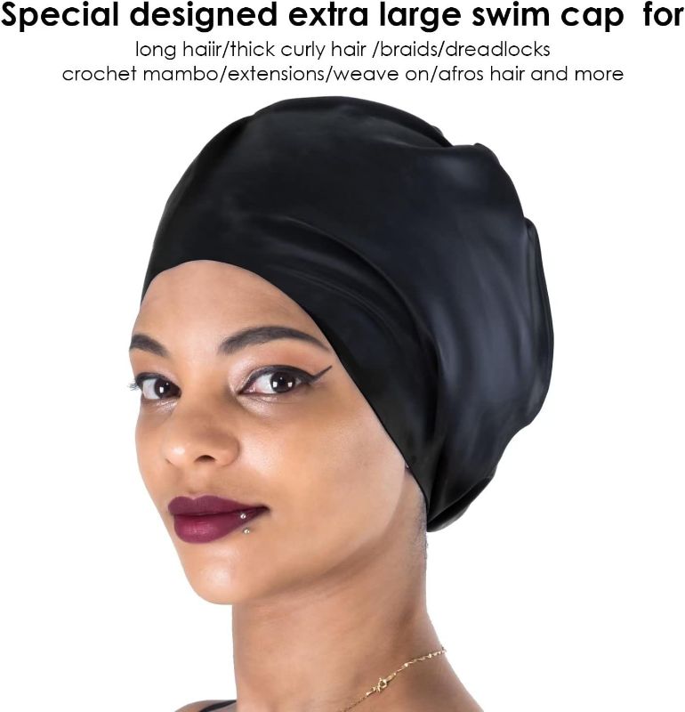 Photo 1 of Dsane Extra Large Swimming Cap for Women and Men,Special Design Swim Cap for Very Long Thick Curly Hair&Dreadlocks Weaves Braids Afros Silicone Keep Your Hair Dry
