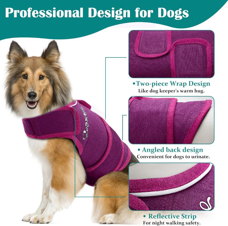 Photo 3 of Zeaxuie Baby-Use-Grade Dog Anxiety Vest, Breathable Dog Jacket Wrap for Thunderstorm, Travel, Fireworks, Vet Visits- Calming Coat for Small, Medium & Large Dogs-L-Purple
