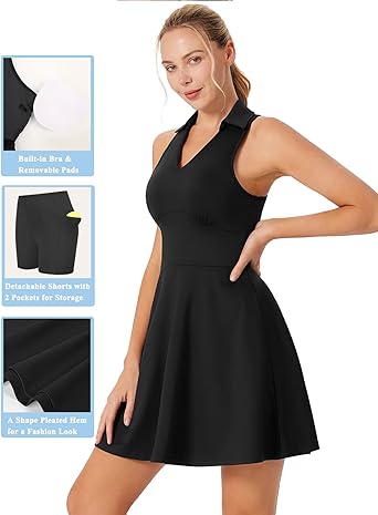 Photo 2 of JACK SMITH Women's Golf Dress Sleeveless Tennis Dress with Built-in Bra & Shorts Pockets for Athletic Exercise Workout - Black - Size Small - NWT
