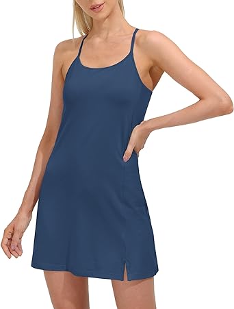 Photo 1 of VILIGO Womens Tennis Dress with Built-in Bras & Shorts Workout Dress with Pockets Athletic Golf Dresses for Women - Blue - Size XL