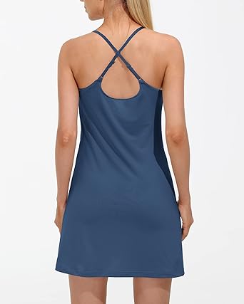 Photo 2 of VILIGO Womens Tennis Dress with Built-in Bras & Shorts Workout Dress with Pockets Athletic Golf Dresses for Women - Blue - Size XL