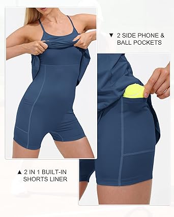 Photo 3 of VILIGO Womens Tennis Dress with Built-in Bras & Shorts Workout Dress with Pockets Athletic Golf Dresses for Women - Blue - Size XL